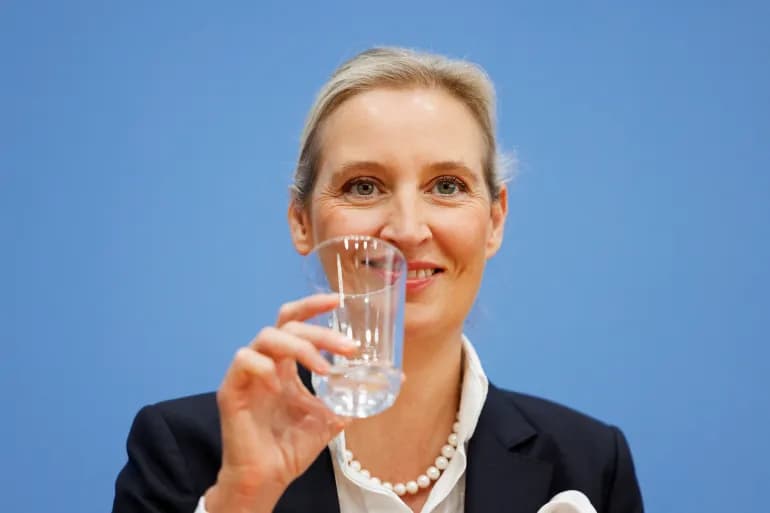 AfD co-leader Alice Weidel at a press event following the party's state election wins