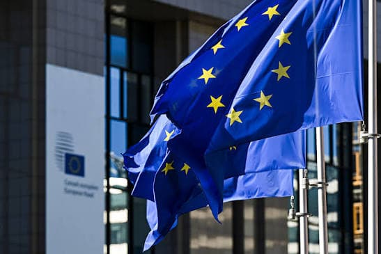 European Union flags fly outside the European Council building in Brussels