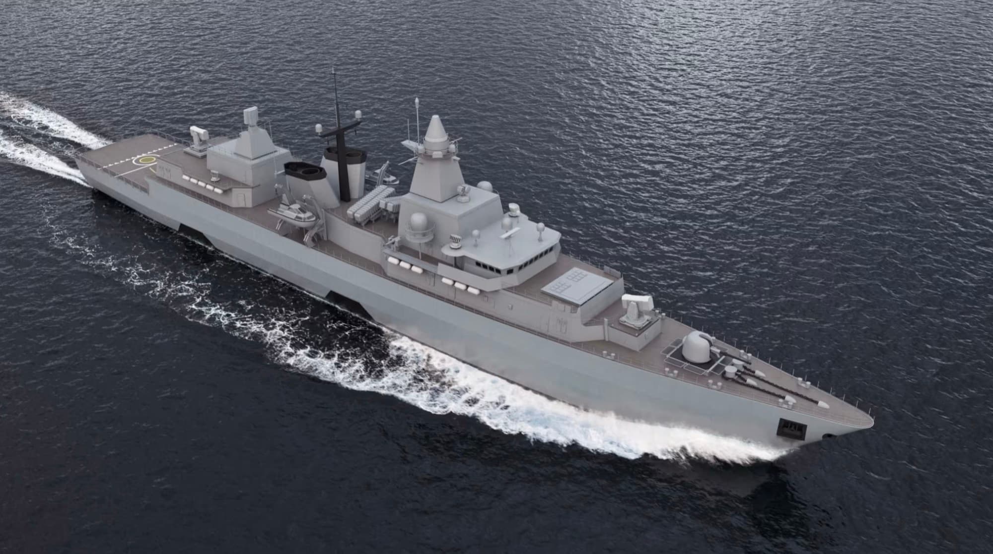 A rendering of a German F128 MEKO A-200 frigate under way at sea