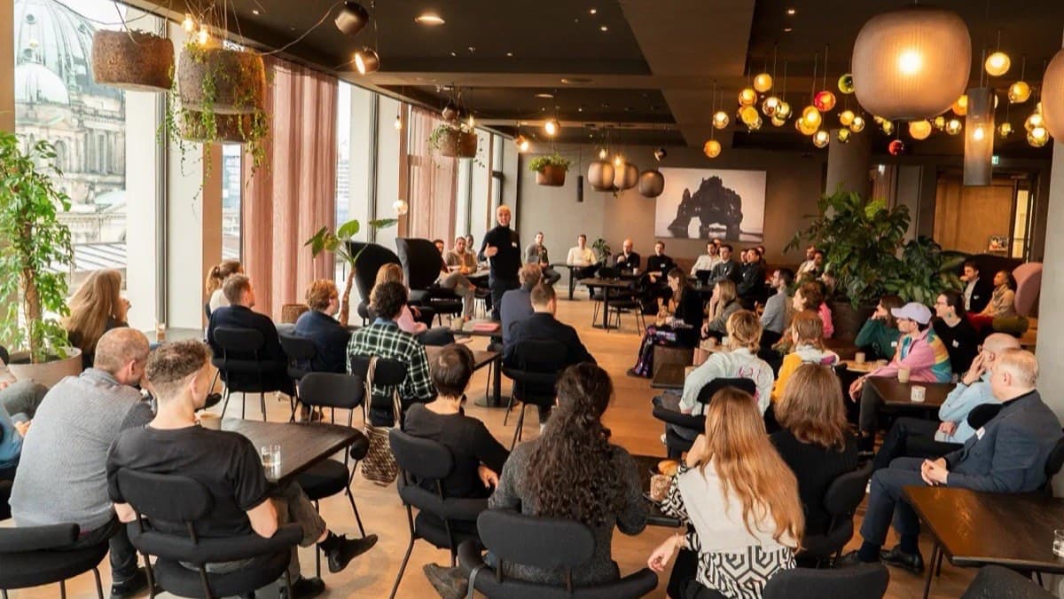 Founders and guests at a startup networking event in Berlin