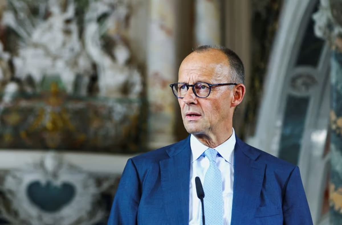 German chancellor Friedrich Merz speaking during a televised interview