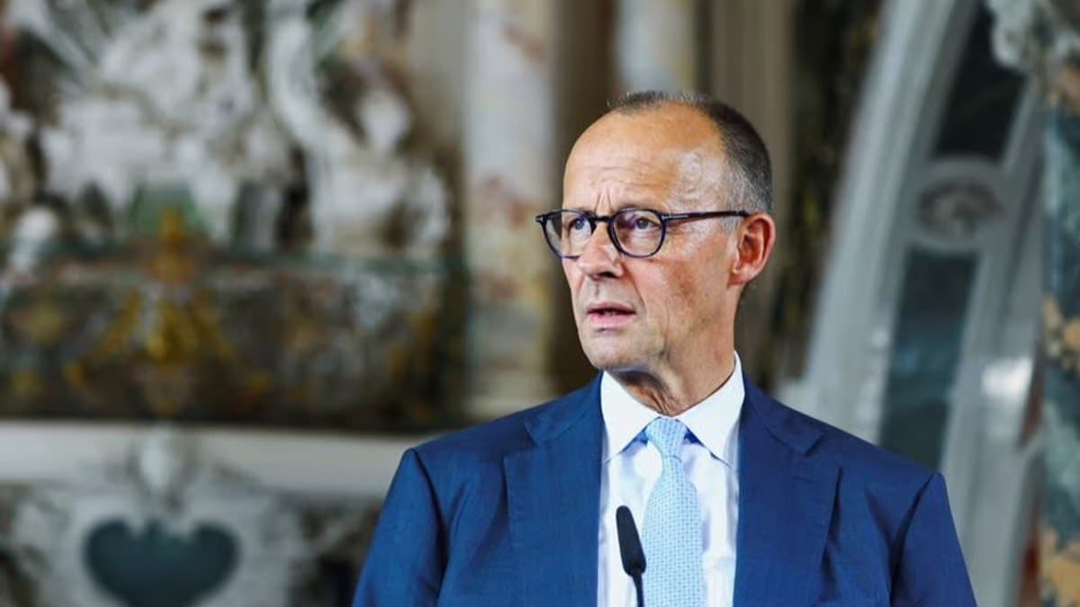 German chancellor Friedrich Merz speaking during a televised interview