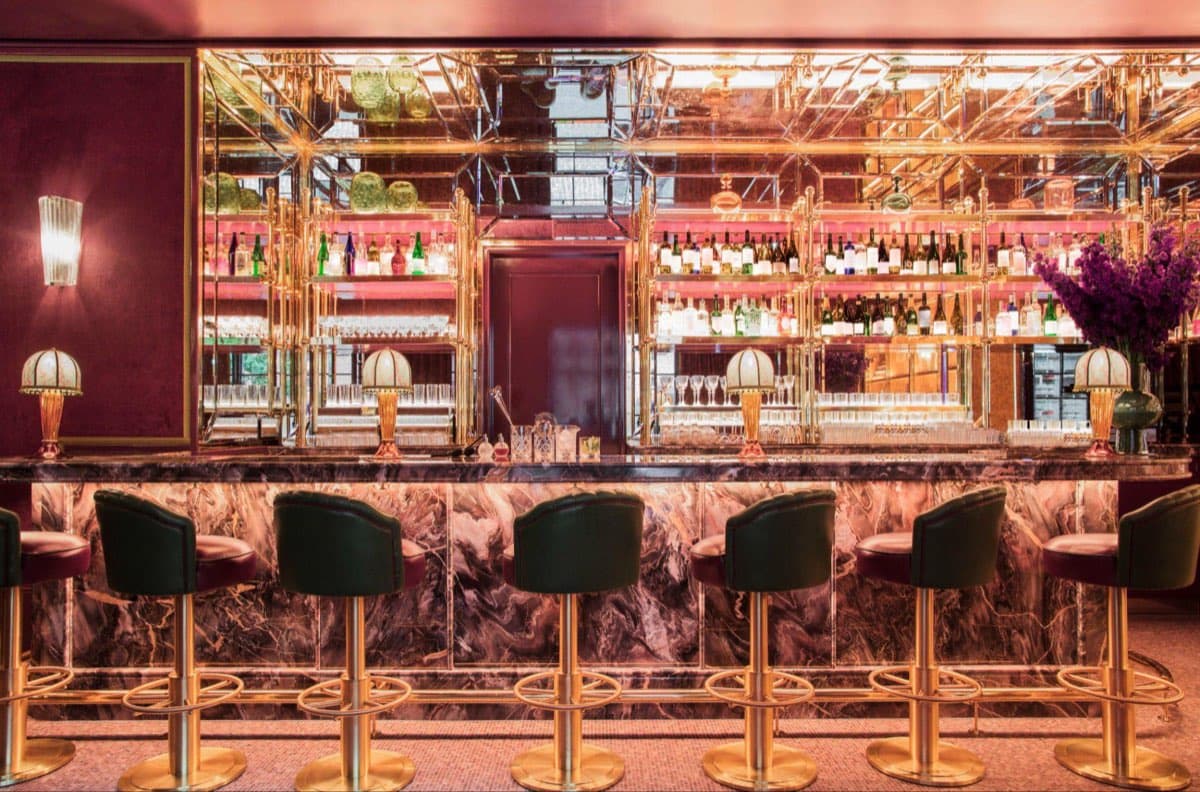 The mirrored bar at Two E Bar and Lounge inside The Pierre, A Taj Hotel New York
