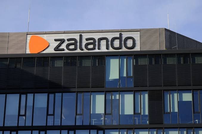 The Zalando logo on the facade of the company's headquarters building